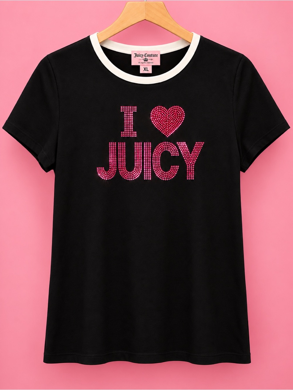Juicy Couture Black Tee with Pink Rhinestone 'I ♥ JUICY' Logo